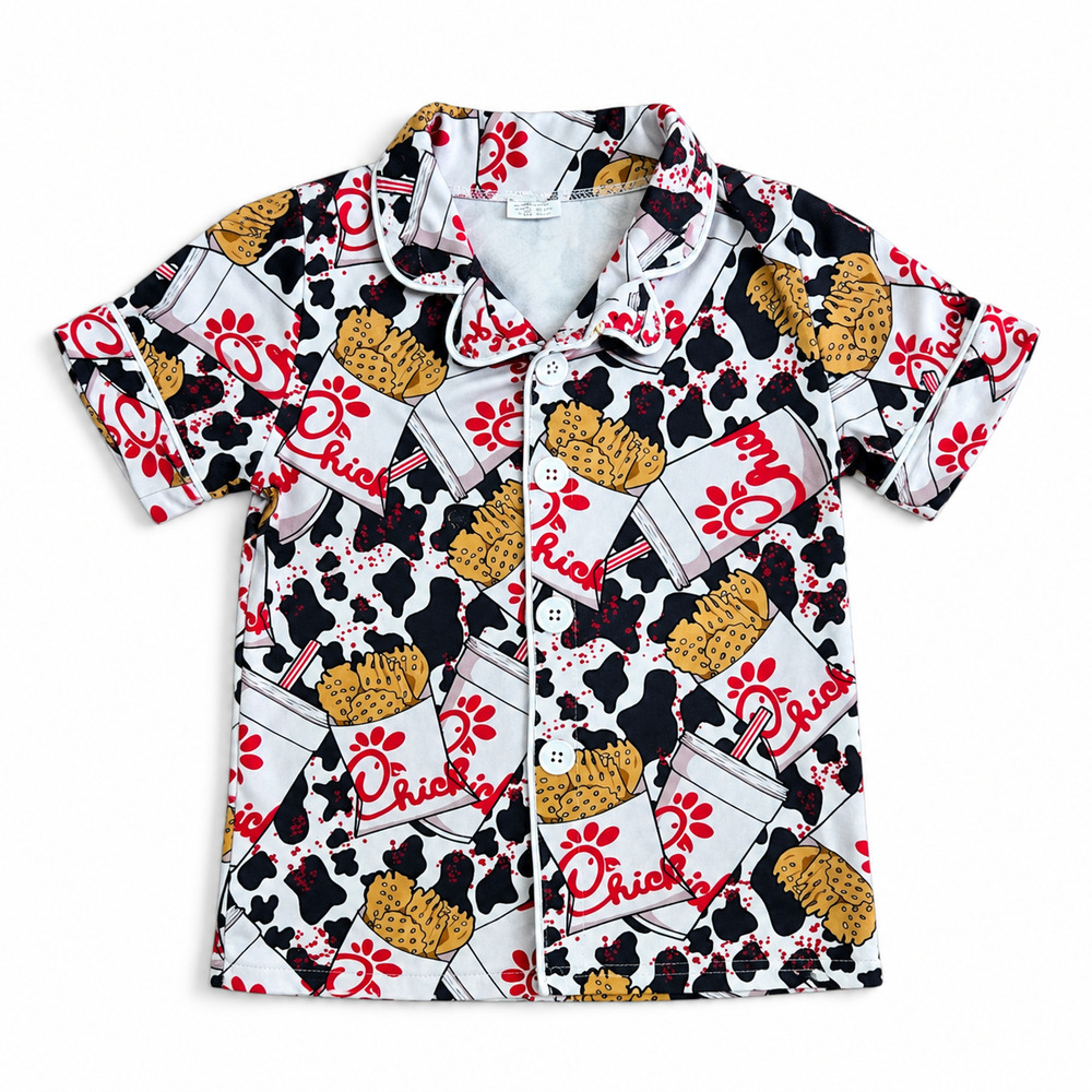 Chick-fil-A Cow Print Button Front Shirt Kids Size 6-7